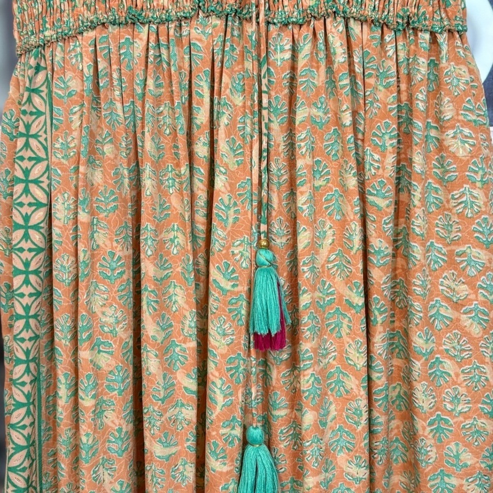 Chocolate Preppy Boho Maxi Dress Orange Green Mirror Embroidery Tassel OS - Picture 2 of 9